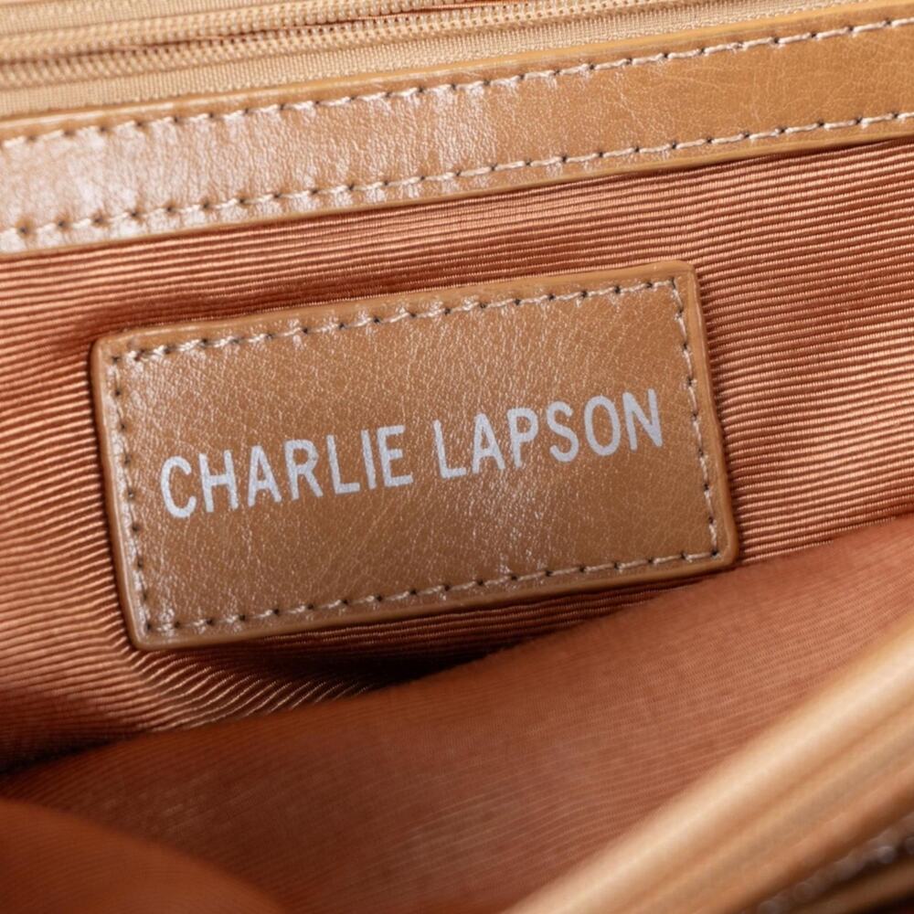 CHARLIE LAPSON Tan Leather Snake Satchel Handbag Purse - Picture 2 of 11